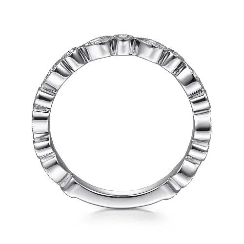 GABRIEL CO 14K White Gold Pear and Round Station Stackable Diamond Ring Rings