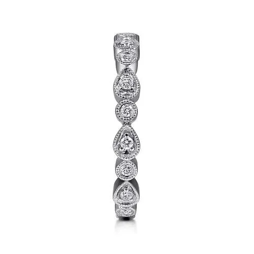 GABRIEL CO 14K White Gold Pear and Round Station Stackable Diamond Ring Rings