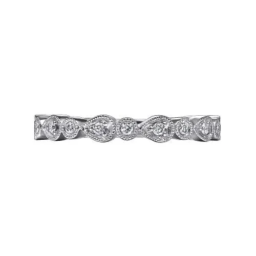 GABRIEL CO 14K White Gold Pear and Round Station Stackable Diamond Ring Rings
