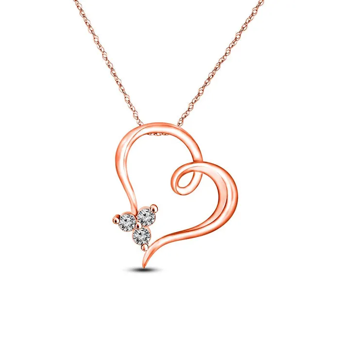 007 CT TW Natural Diamond Trio Swirl Tilted Heart Outline Pendant in 10K Rose Gold Goldia Necklaces
