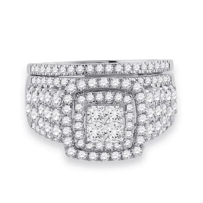 14k White Gold Princess Diamond Bridal Wedding Ring Set 134 Cttw gndatlanta Rings