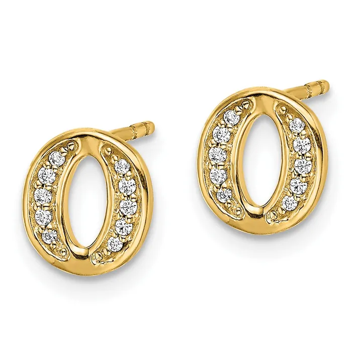 14k Yellow Gold Real Diamond Initial O Earrings Goldia Earrings