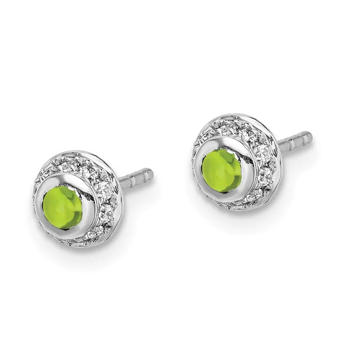 Earrings Solid 14k White Gold Simulated CZ and Cabochon Peridot Earrings Goldia Earrings Solid 14k White Gold Simulated CZ and Cabochon Peridot Earrings Goldia