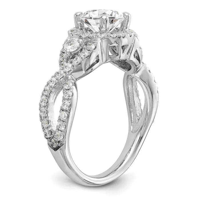 Goldia 075ct CZ Solid Real 14K White Gold Round Halo Engagement Ring Rings