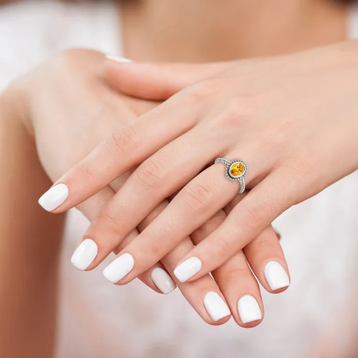 Goldia 14k White Gold Oval Citrine Ring Rings