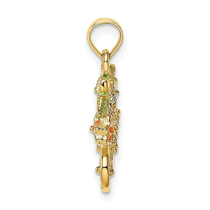 Goldia Charm Necklaces 14k Yellow Gold 3D Multicolor Enamel flower Cart Charm