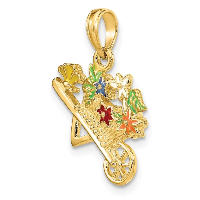 Goldia Charm Necklaces 14k Yellow Gold 3D Multicolor Enamel flower Cart Charm