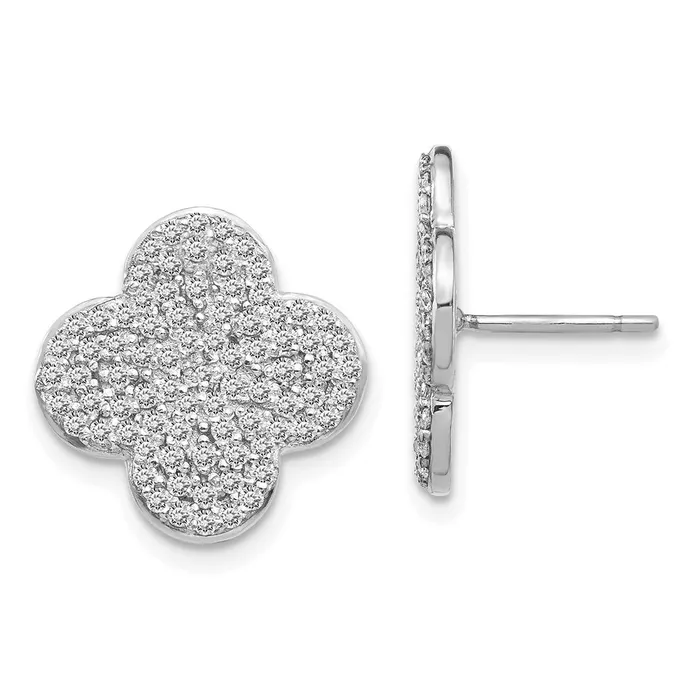 Goldia Earrings 14k White Gold Real Diamond Quatrefoil Design Post Earrings