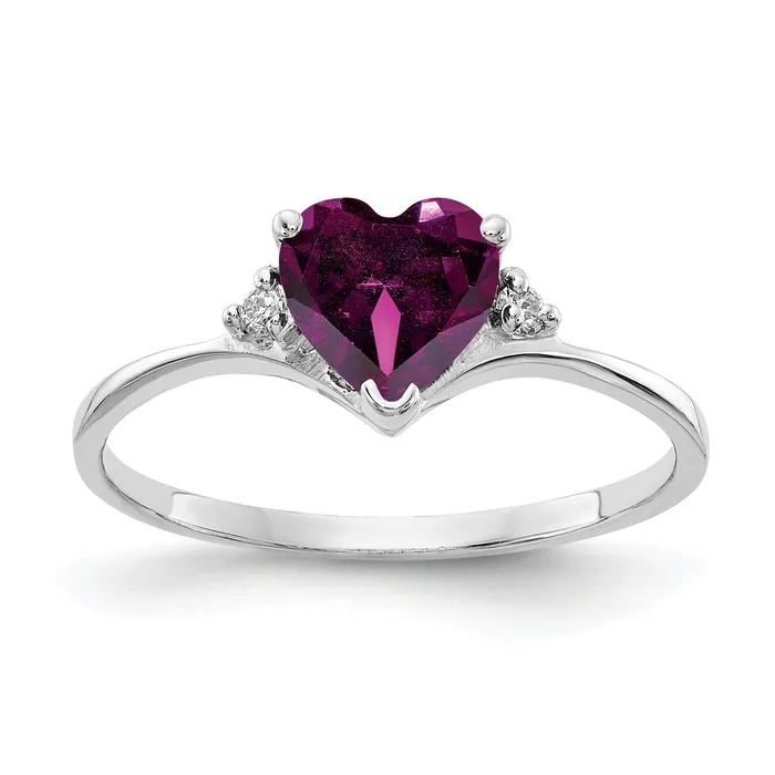 Goldia Rings Solid 14k White Gold 6mm Heart Rhodolite Simulated Garnet AAA CZ Ring