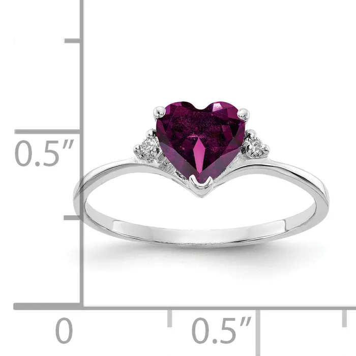 Goldia Rings Solid 14k White Gold 6mm Heart Rhodolite Simulated Garnet AAA CZ Ring