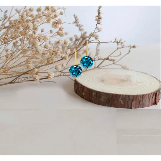JMS always Earrings Original Maulijewels 020 Carat Round Natural Blue Diamond 3 Prong Set Leverback Earrings For Womens In 14K Solid Yellow Gold