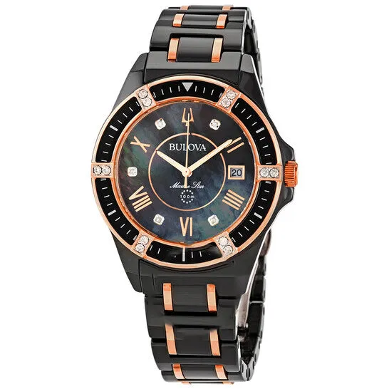 JMS always Watches Original Bulova Marine Star Black Mother of Pearl Diamond Dial Ladies Watch 98R242