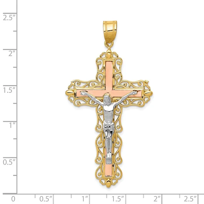 Necklaces Goldia 14k TriColor Gold Diamondcut Crucifix Pendant