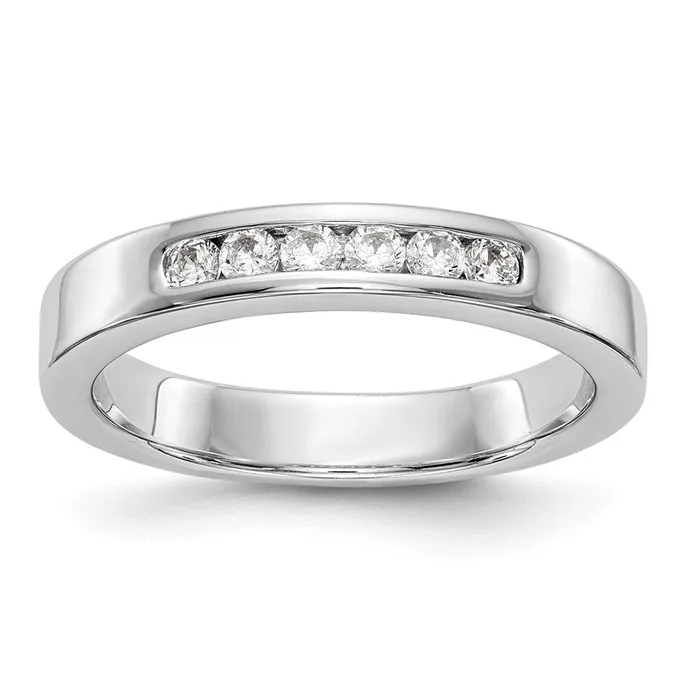 Rings 14K White Gold 6Stone Real Diamond Channel Band Goldia