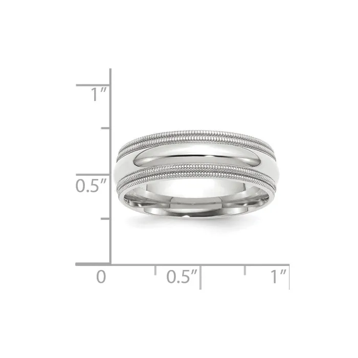 Solid 14K White Gold 7mm Double Milgrain Comfort Fit MensWomens Wedding Band Ring Size 7 Goldia Rings