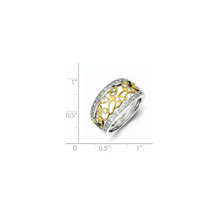 Sterling Silver u0026 Flash Gold Plated Diamond Leaves Ring Goldia Rings