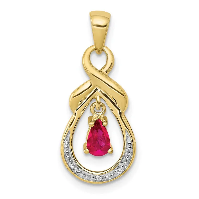 10k Pear Ruby and Diamond Dangle Pendant TreasureFineJewelers Necklaces