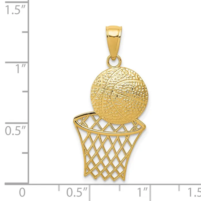 14K DiamondCut Basketball and Net Charm TreasureFineJewelers Charm Necklaces