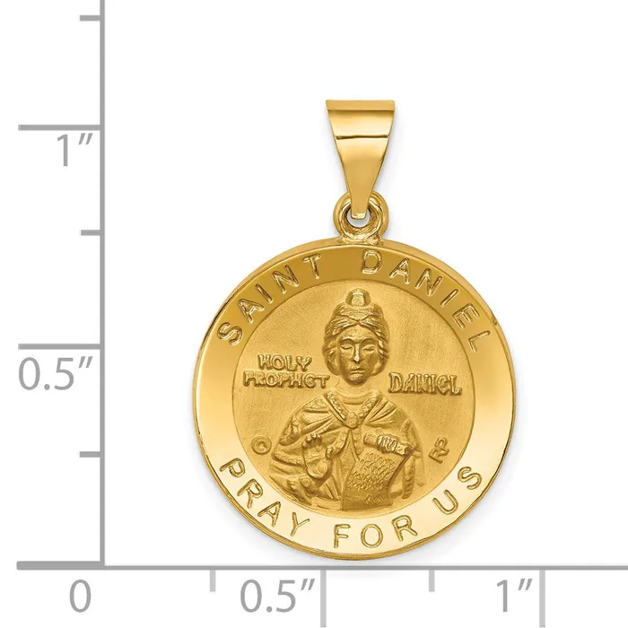 14k Yellow Gold PolishedSatin St Daniel Hollow Medal Pendant TreasureFineJewelers Necklaces