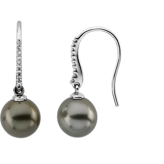 Earrings TreasureFineJewelers 14K White Gold Tahitian Cultured Pearls 18 CTW Diamond Earrings