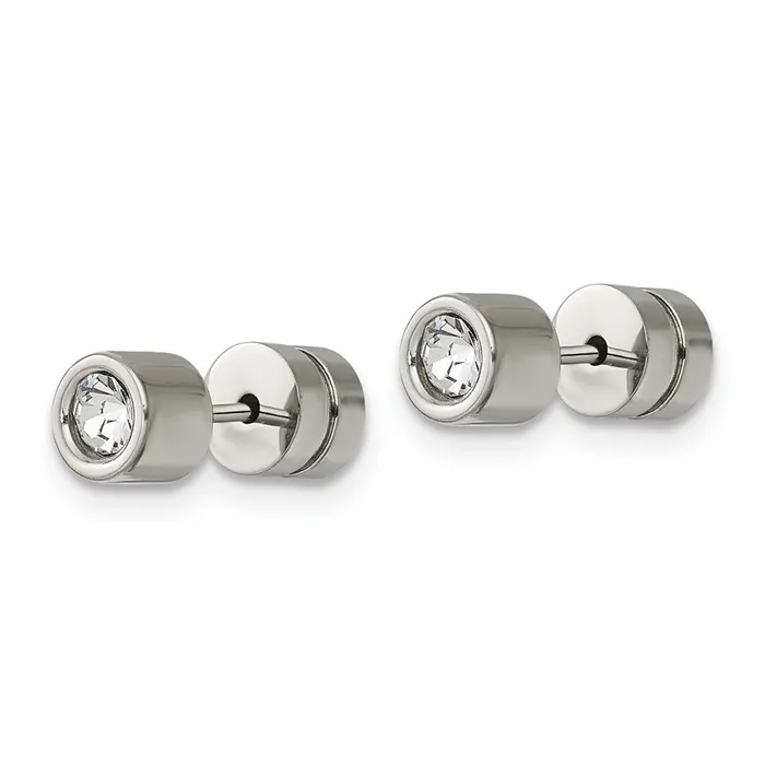 Earrings TreasureFineJewelers Chisel Stainless Steel Polished CZ Bezel Post Earrings