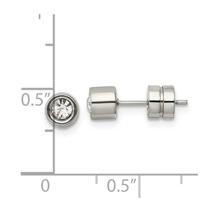 Earrings TreasureFineJewelers Chisel Stainless Steel Polished CZ Bezel Post Earrings