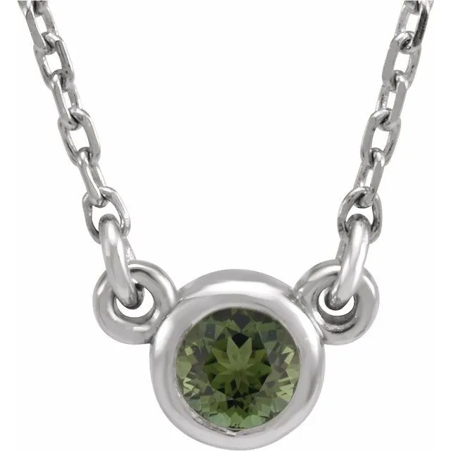 Necklaces TreasureFineJewelers 14K White Gold 3 mm Round Natural Green Tourmaline Solitaire 18 Necklace