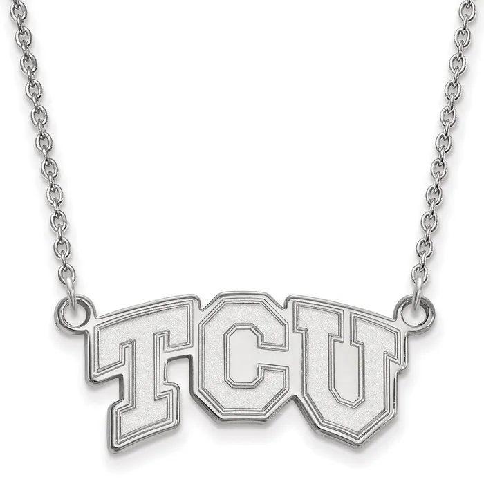 Necklaces TreasureFineJewelers 14K White Gold Texas Christian University Small Pendant with Necklace