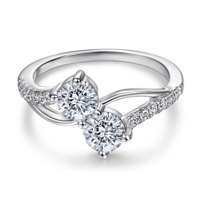 Rings Trendolla Jewelry S925 Silver Double Round Crystal Toi et Moi Ring