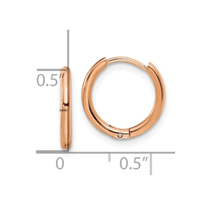 Stainless Steel Polished Rose IPplated 16mm Hinged Hoop Earrings TreasureFineJewelers Earrings