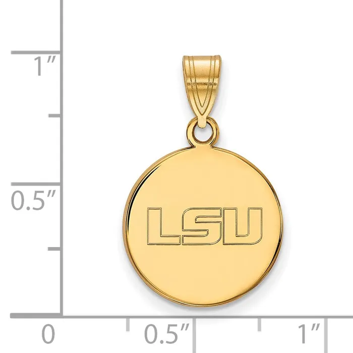 TreasureFineJewelers Necklaces Sterling Silver Goldplated Louisiana State University LSU Medium Disc Pendant
