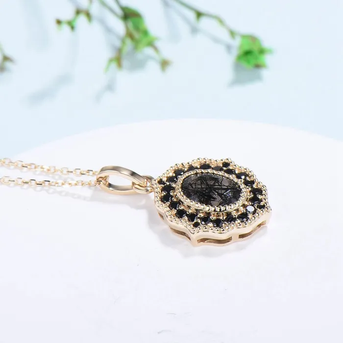 1CT Oval natural Black Rutilated Quartz pendant necklace solid 14k 18k rose gold vintage unique Personalized black spinel pendant for women PENFINE Necklaces 1CT Oval natural Black Rutilated Quartz pendant necklace solid 14k 18k rose gold vintage unique Personalized black spinel pendant for women PENFINE Necklaces