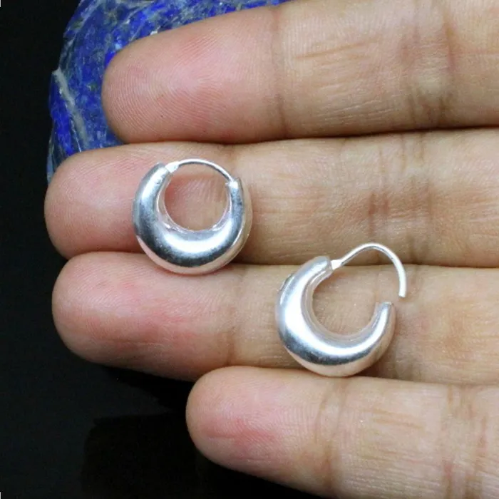 Earrings Karizma Jewels Moon shape Sterling Silver Earrings hinged Hoop for Girls Pair