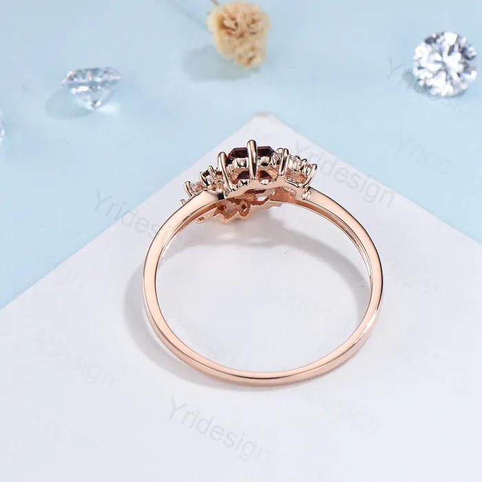 Rings PENFINE Hexagon cut garnet ring gold silver vintage unique engagement ring culster garnet wedding ring art deco moissanite promise ring for women