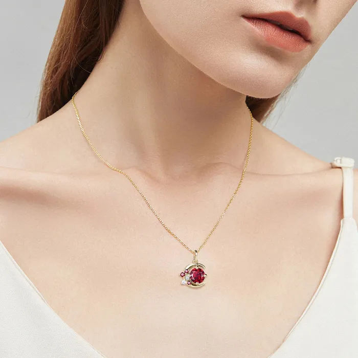 Vintage Crescent moon Ruby pendant necklace cluster moissanite moon pendant necklace 14k18k rose gold star necklace promise gift for women PENFINE Necklaces