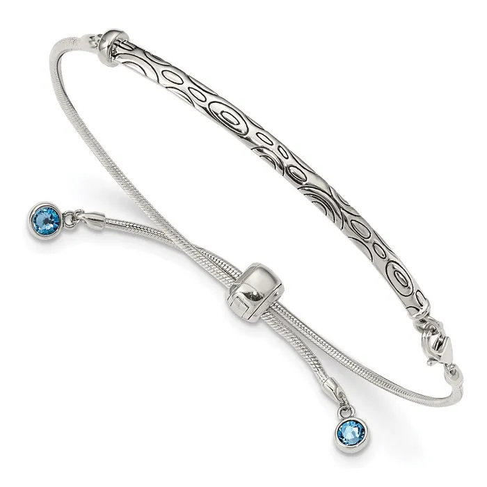 WB Choice Jewelry Bracelets Sterling Silver Blue Swarovski Crystal Rd Bezel Adjustable BraceletWBCQG3637