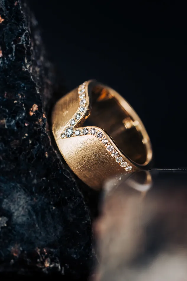 14k Yellow Gold Diamond Wedding Band Art FX fine jewelry Rings