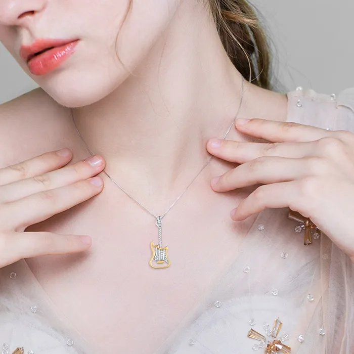 Alibaba Bella Necklaces Guitar Necklace for the Rock and Rollers 2Tone Sterling Silver and 18k Gold Finish