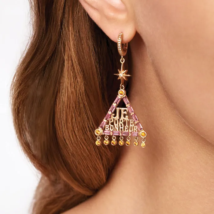 Marlo Laz Earrings JPB Lucky Charm Earrings Pink Tourmaline