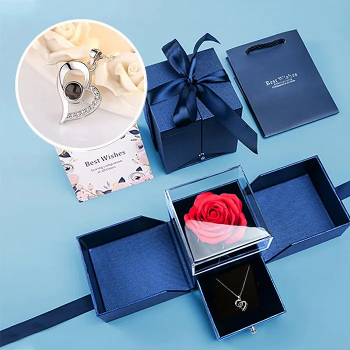 Necklaces Madeofrose Jewelry Rose Box With I Love You In 100 Languages Necklace