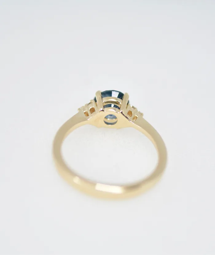 Rings AlbrechtJewellery Teal Blue Green Montana Sapphire Solitaire Ring w Diamonds Accents 14K Gold Teal Sapphire Engagement Ring