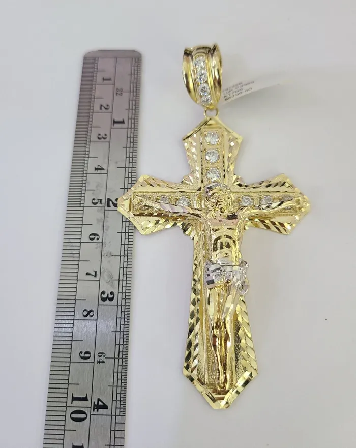 10K Franco Chain Jesus Cross Pendant Charm Necklace 2026 5mm Gold Yellow SET Gold and Diamond Necklaces