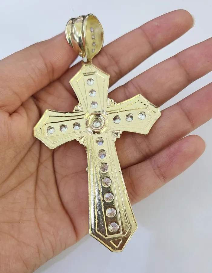 10K Franco Chain Jesus Cross Pendant Charm Necklace 2026 5mm Gold Yellow SET Gold and Diamond Necklaces