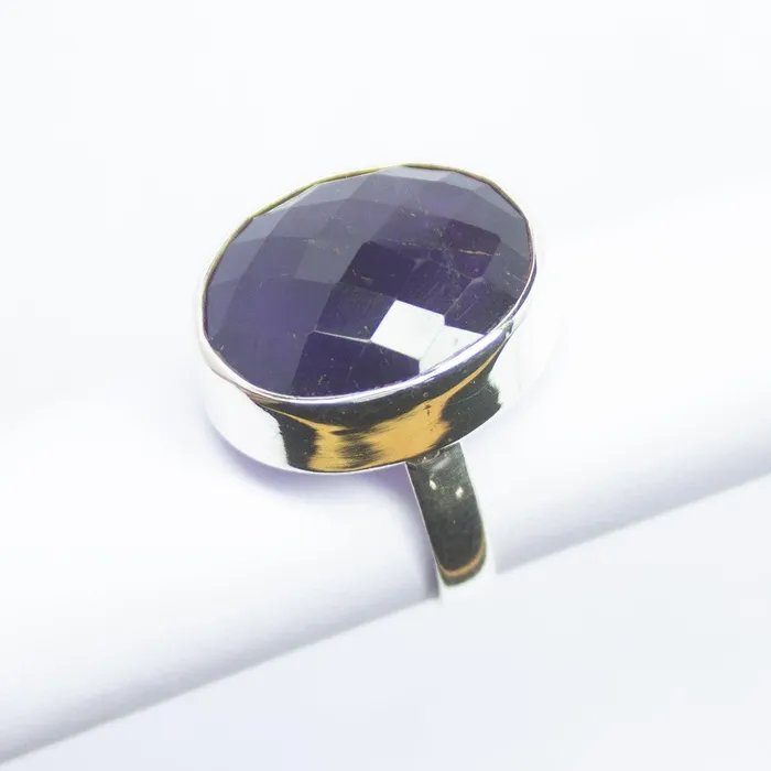 714g Handmade Natural Purple Amethyst Oval 925 Sterling Silver Bezel Ring Beads Supplies USA Rings