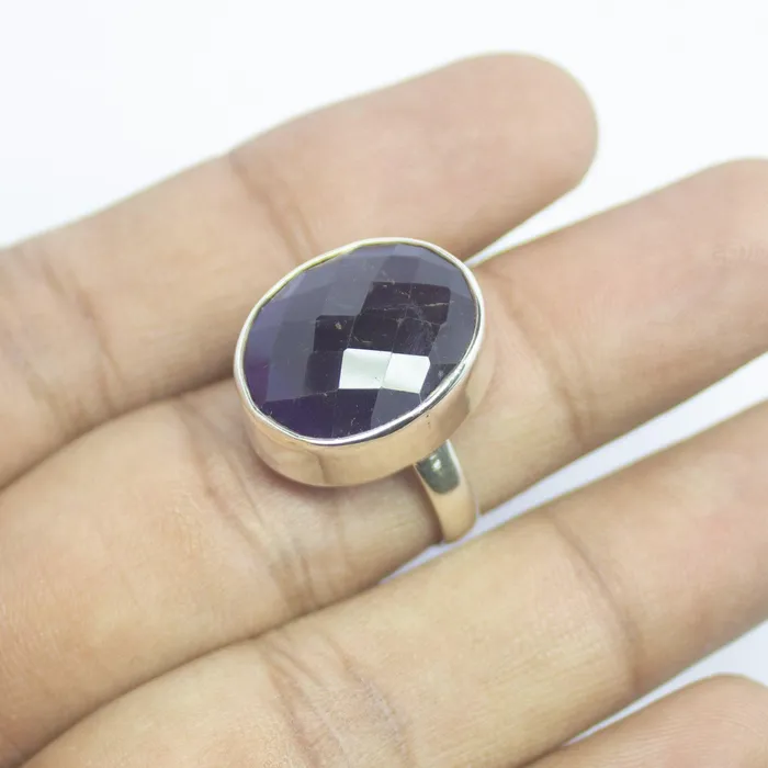 714g Handmade Natural Purple Amethyst Oval 925 Sterling Silver Bezel Ring Beads Supplies USA Rings