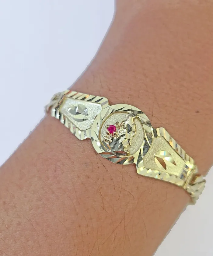 Bracelets 10k Gold St Lazaro Miami Cuban Bracelet Size 8 Inches 7mm 10kt Mens Ladies Gold and Diamond