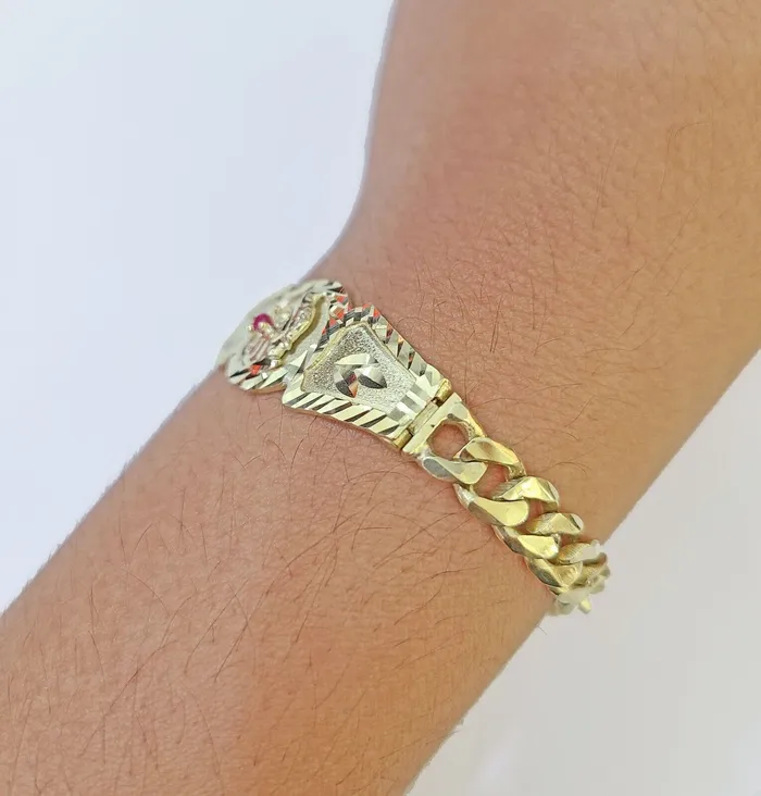 Bracelets 10k Gold St Lazaro Miami Cuban Bracelet Size 8 Inches 7mm 10kt Mens Ladies Gold and Diamond