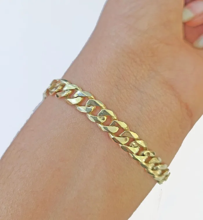 Bracelets 10k Gold St Lazaro Miami Cuban Bracelet Size 8 Inches 7mm 10kt Mens Ladies Gold and Diamond