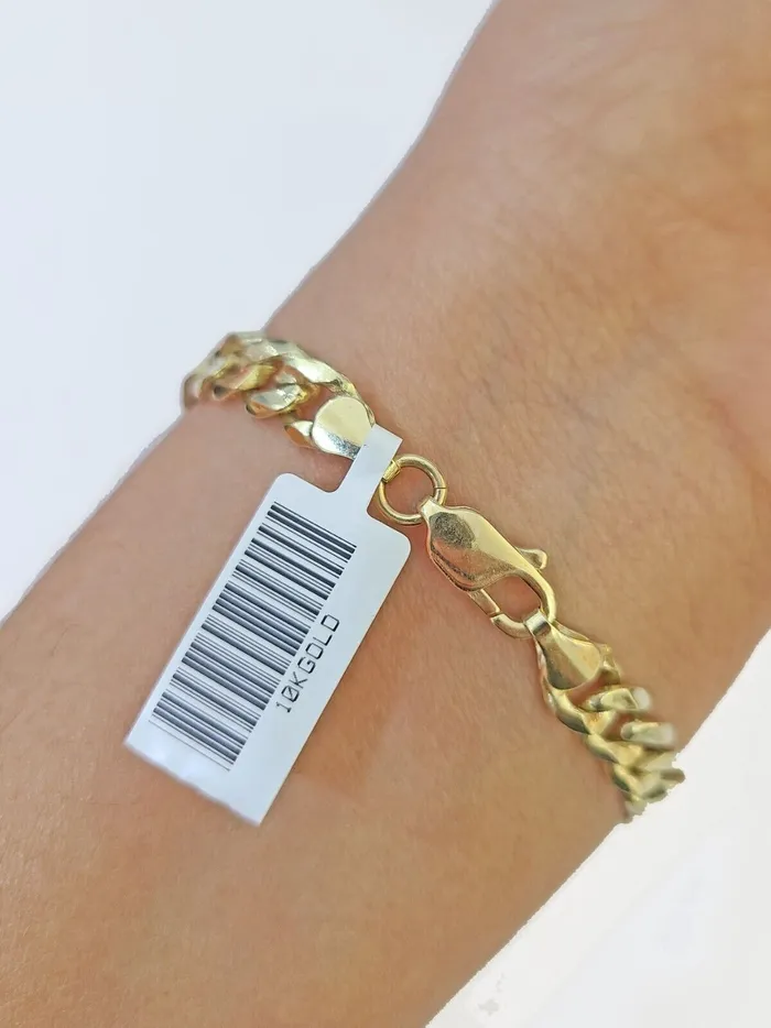 Bracelets 10k Gold St Lazaro Miami Cuban Bracelet Size 8 Inches 7mm 10kt Mens Ladies Gold and Diamond