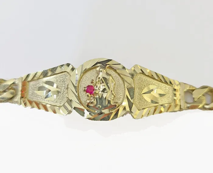 Bracelets 10k Gold St Lazaro Miami Cuban Bracelet Size 8 Inches 7mm 10kt Mens Ladies Gold and Diamond